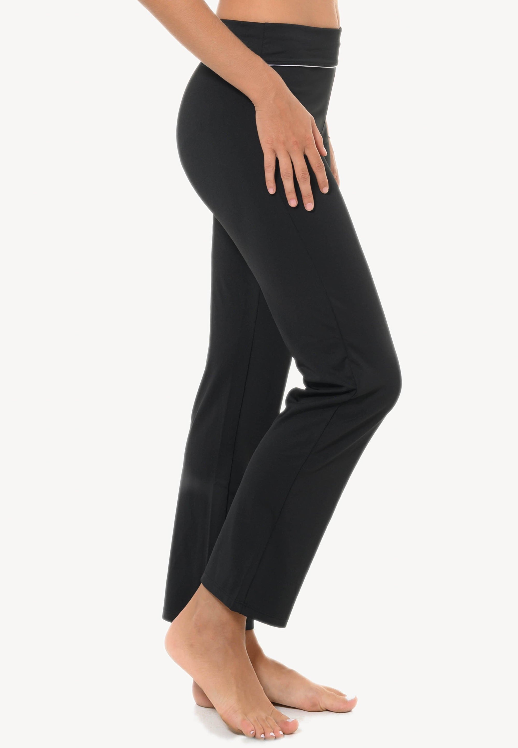 FUNFIT Flared Leggings with White Trimming in Black (S - 3XL)