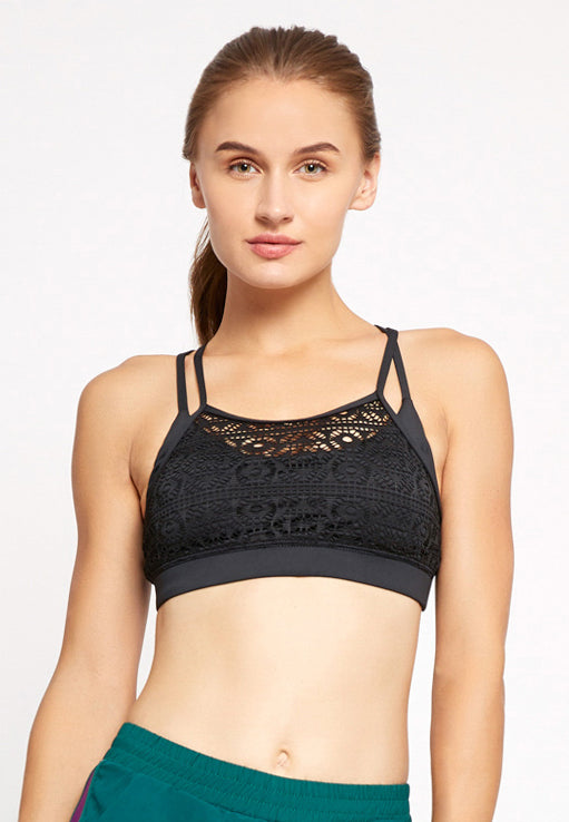 Lace Overlay Crop Top (Black)