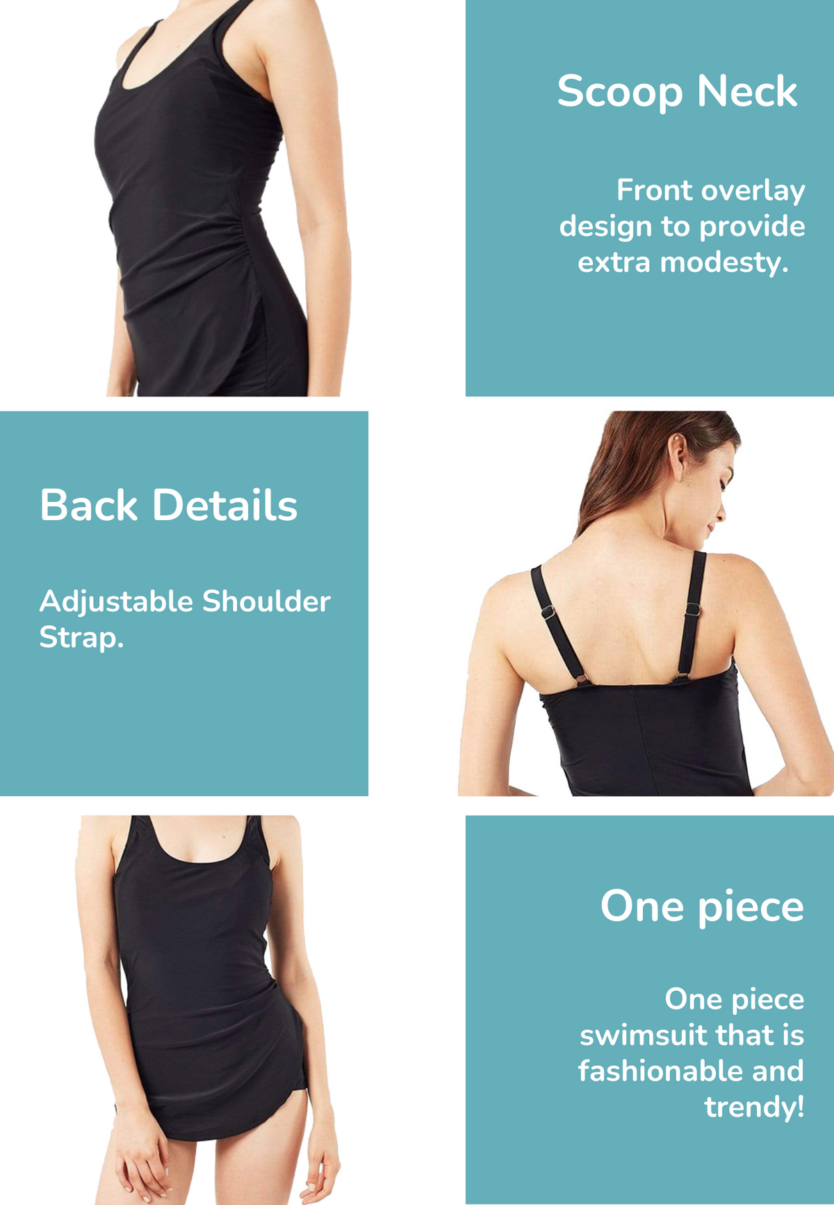 一件式叠加泳衣 （黑色）| S - 3XL