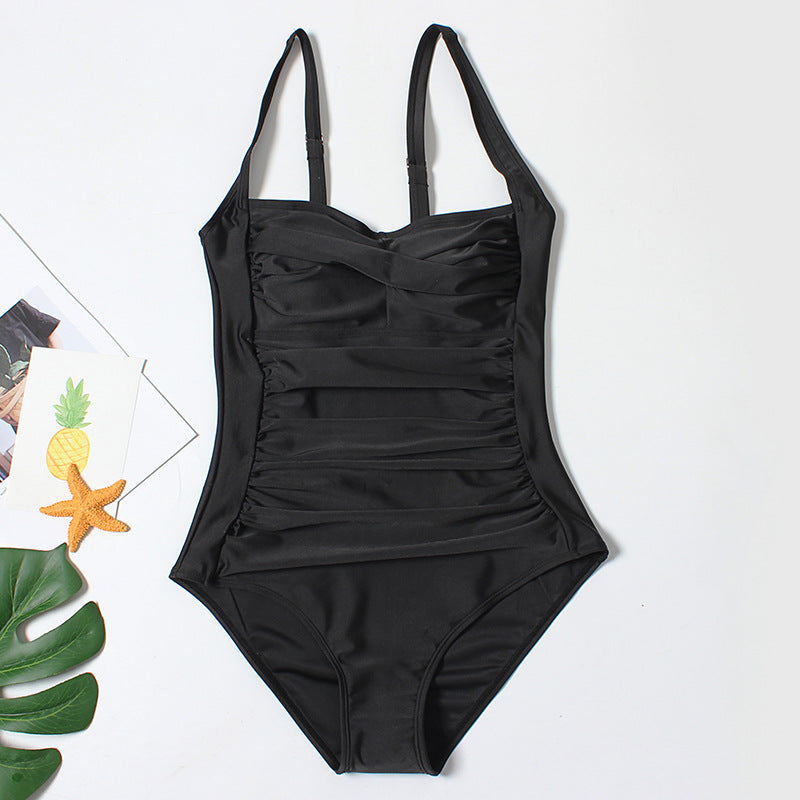 经典褶饰泳衣