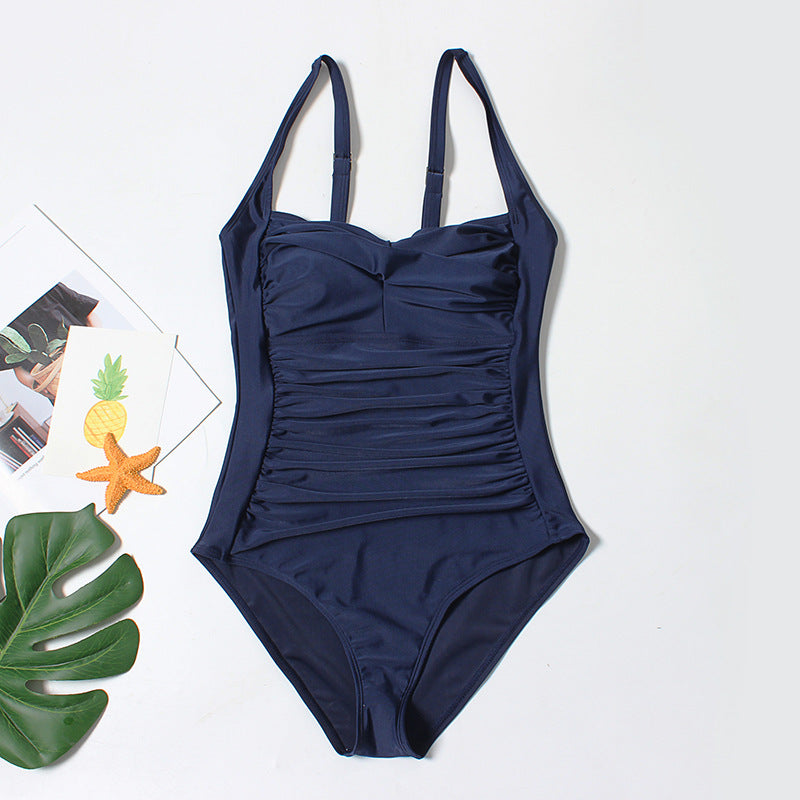 经典褶饰泳衣