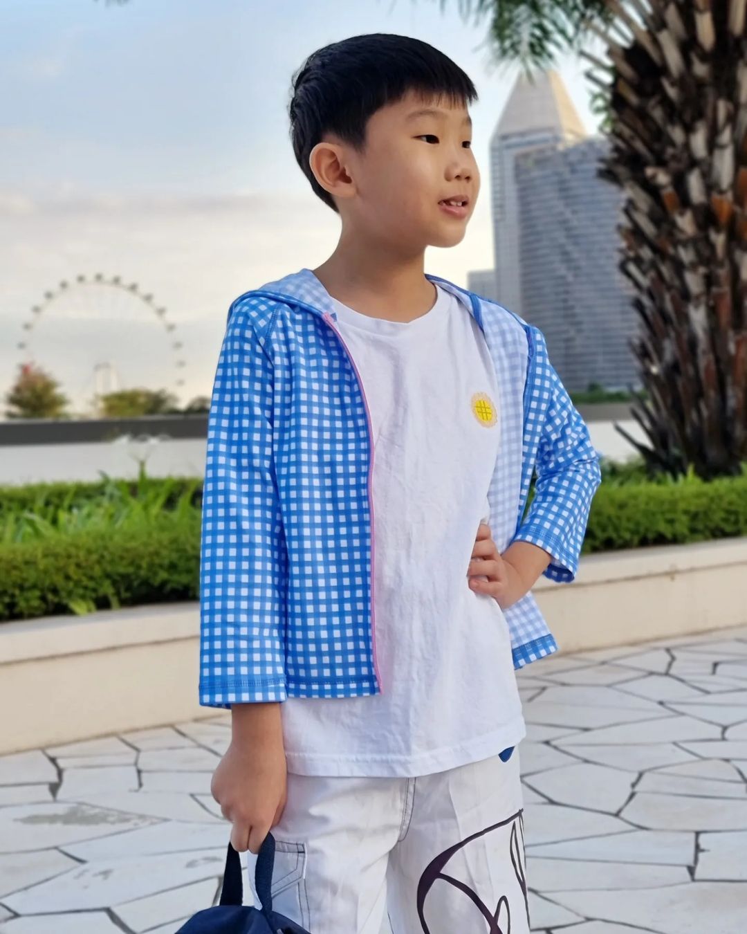 UPF50+ 儿童防晒衣连身帽（男女通用）格子