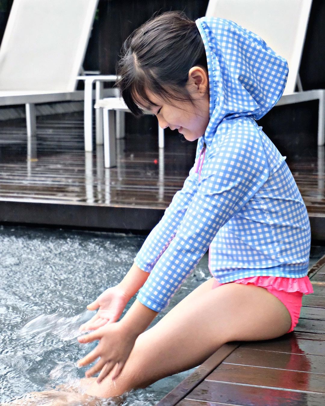 UPF50+ 儿童防晒衣连身帽（男女通用）格子