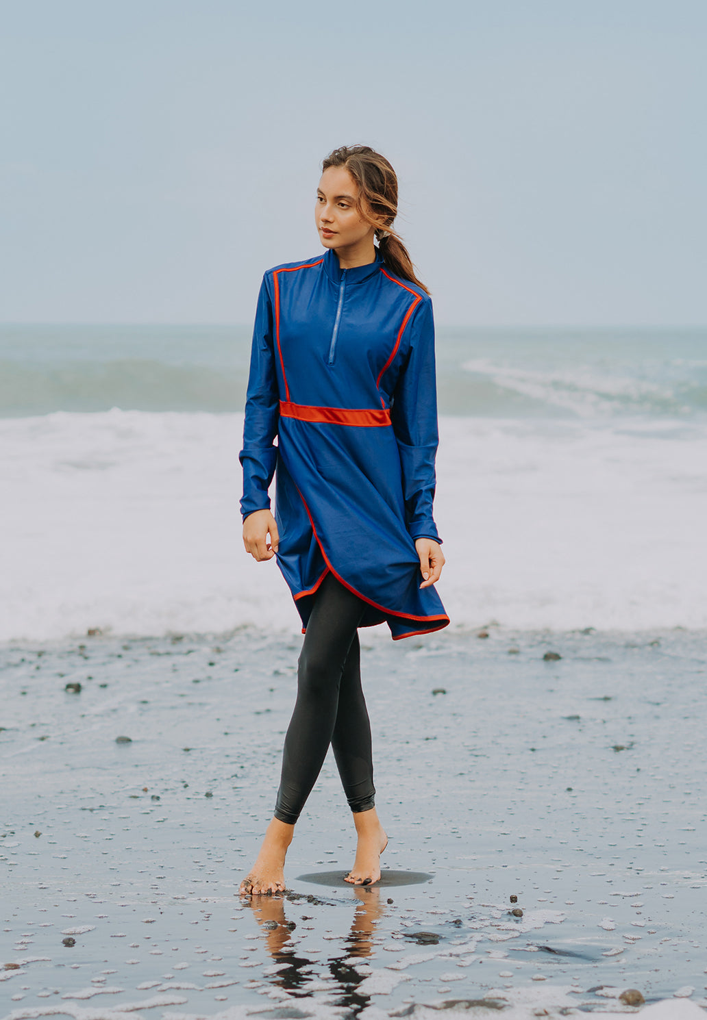 Long Sleeve Burkini Swim Top (Blue-Red) (M - 2XL only)