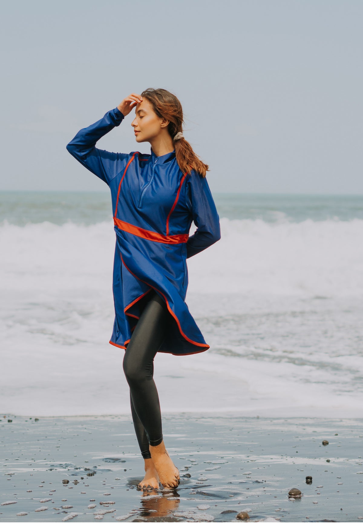 Long Sleeve Burkini Swim Top (Blue-Red) (M - 2XL only)