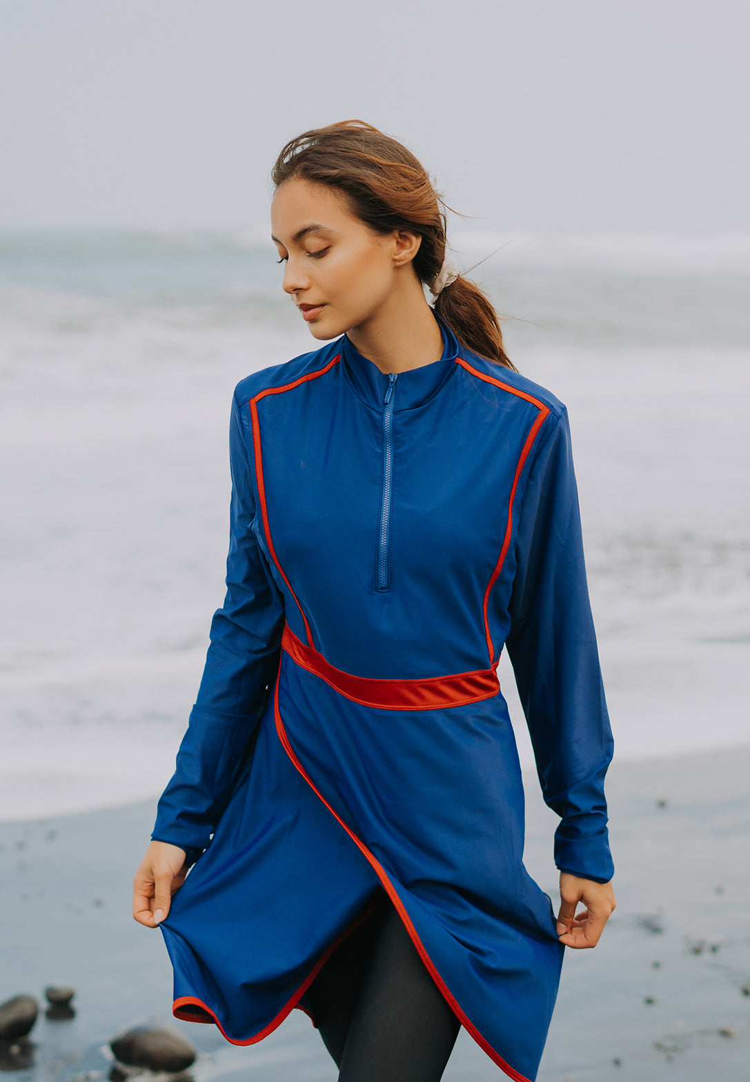 Long Sleeve Burkini Swim Top (Blue-Red) (M - 2XL only)