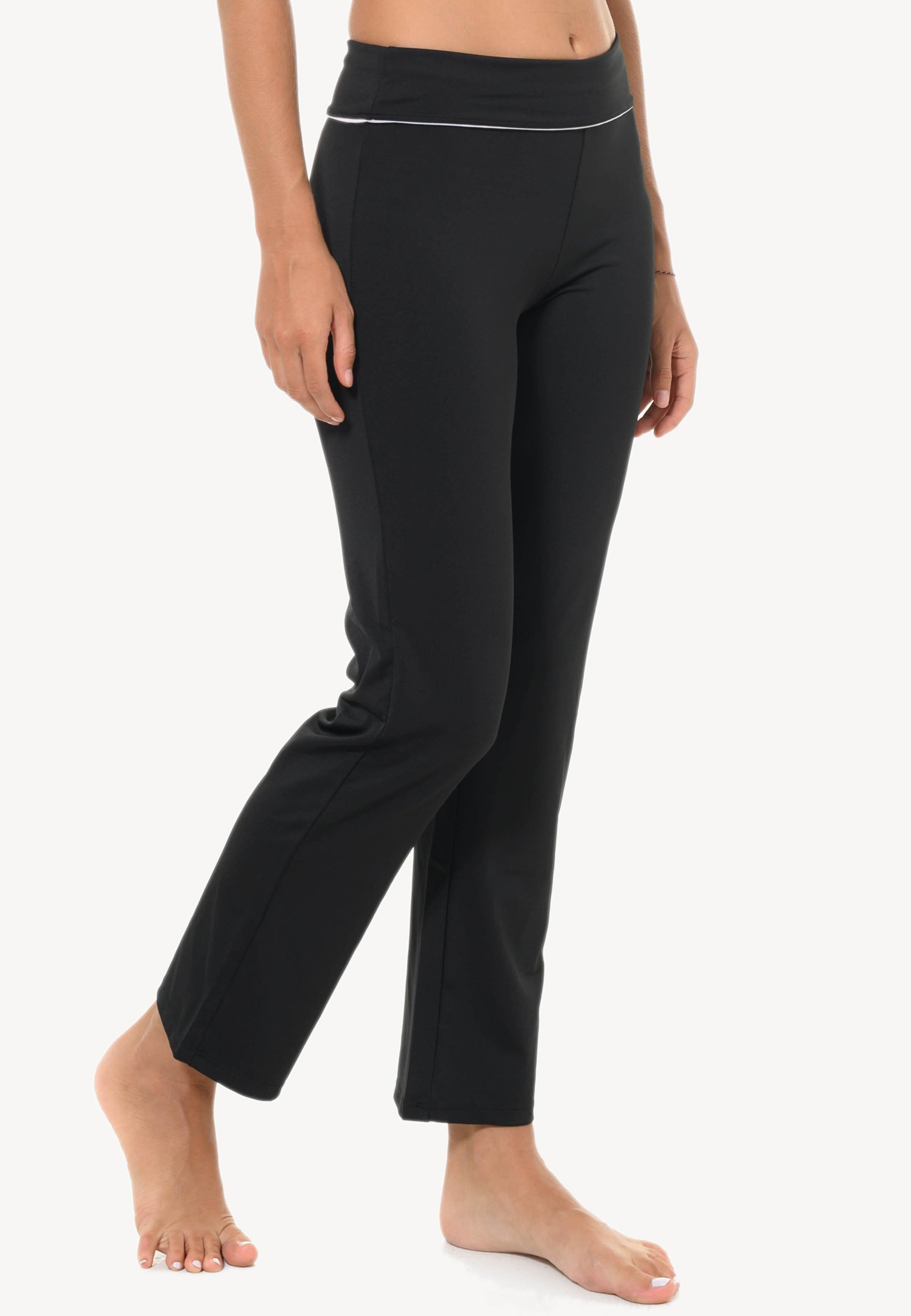 FUNFIT Flared Leggings with White Trimming in Black (S - 3XL)