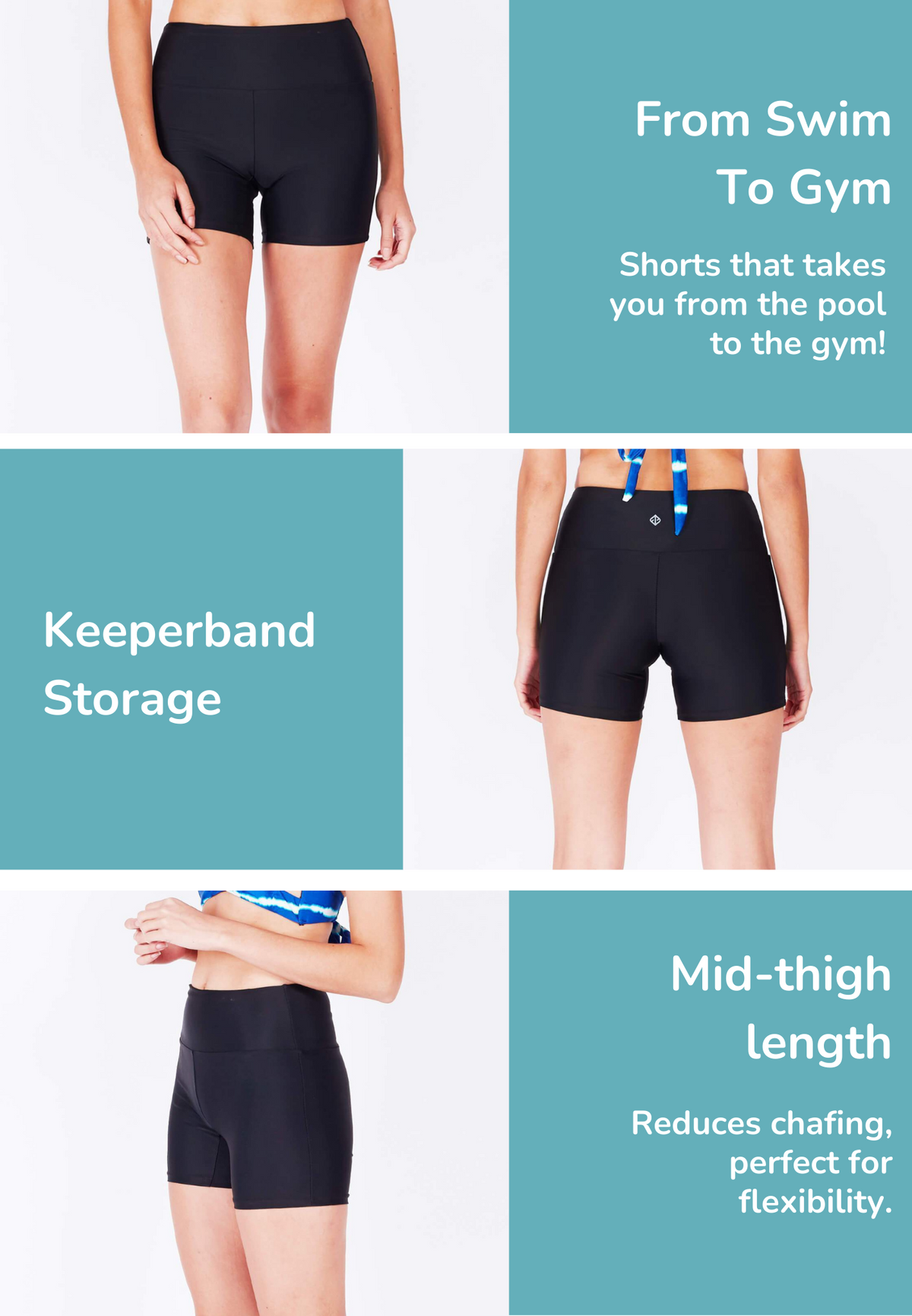 UPF50+ 防晒自行车短裤KeeperBand® (黑色) | S - 3XL