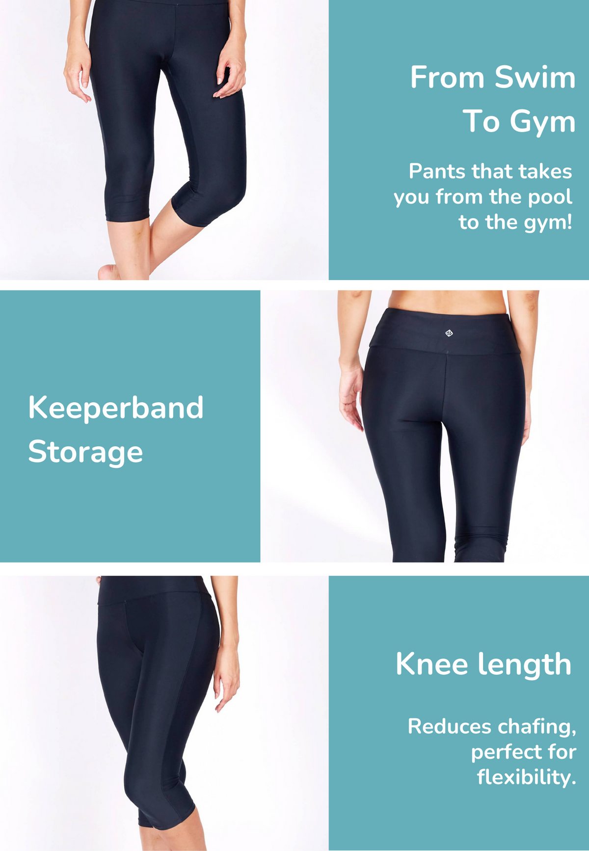 UPF50+ Capri Pants in Black (with KeeperBand®) (Athleiswim™)