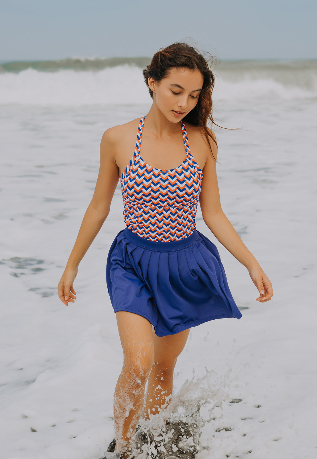 系带褶饰比基尼连体泳衣 (Trinity)