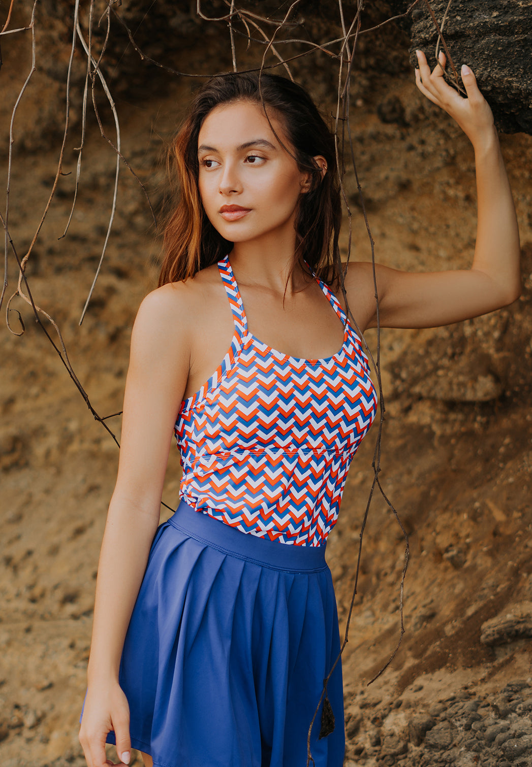 系带褶饰比基尼连体泳衣 (Trinity)