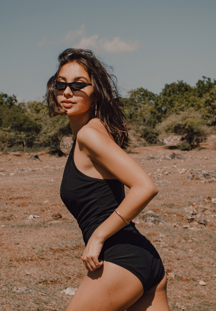 一件式叠加泳衣 （黑色）| S - 3XL