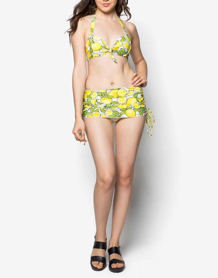 FUNFIT Ruched Swim Skorts in Lemonade Print (XS - XL)